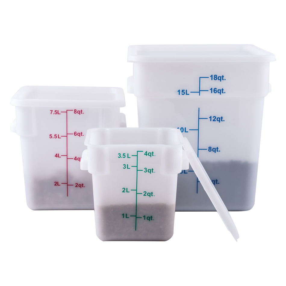 Winco PESC-8 8 Quart Storage Container Square with Built-In Handles Polypropylene White