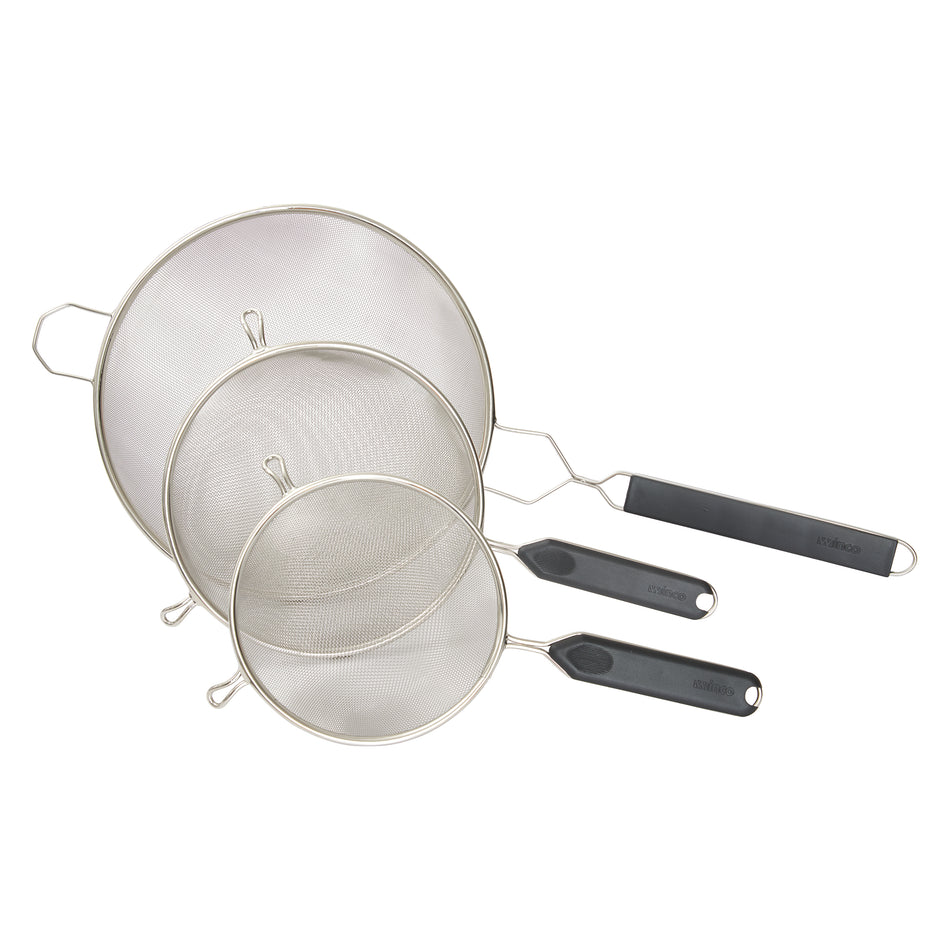 Winco MSTP-10SM 10 Inch Mesh Strainer Medium Mesh Plastic Handle Stainless Steel