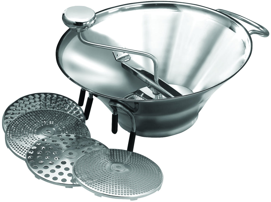 Winco SVM-12 5 Quart Food Mill with 5 Interchangeable Cutting Plates Stainless Steel