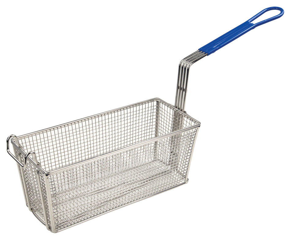 Winco FB-20 13-1/4 Inch Fry Basket Nickel Plated Steel Rectangular with Blue Plastic Handle