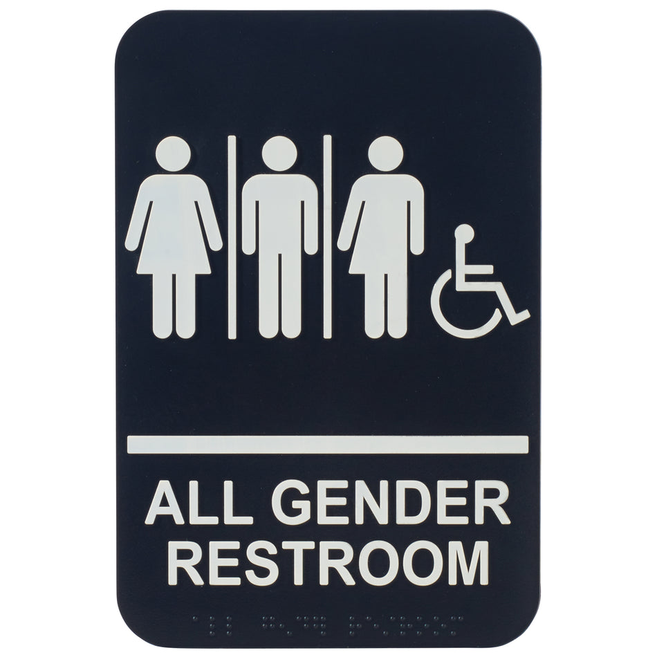 Winco SGNB-608 6 Inch Sign Compliance with Symbol All GENDER Accessible Black