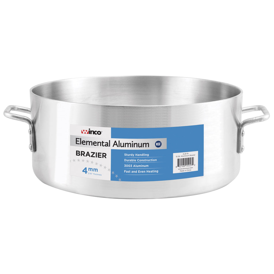Winco ALB-28 28 Quart Brazier Pan 20-1/4 Inch 3003 Aluminum NSF