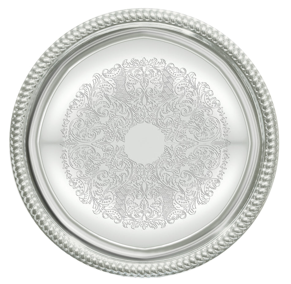 Winco CMT-14 14 Inch Round Serving Tray Chrome Plated Gadroon Edge