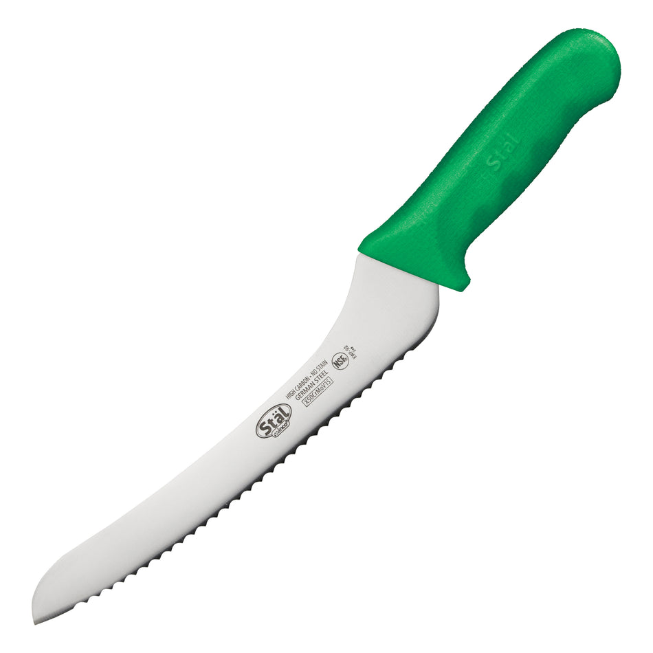 Winco KWP-92G 14-1/4 Inch O.A.L. 9 Inch Blade Offset Bread Knife Green Polypropylene