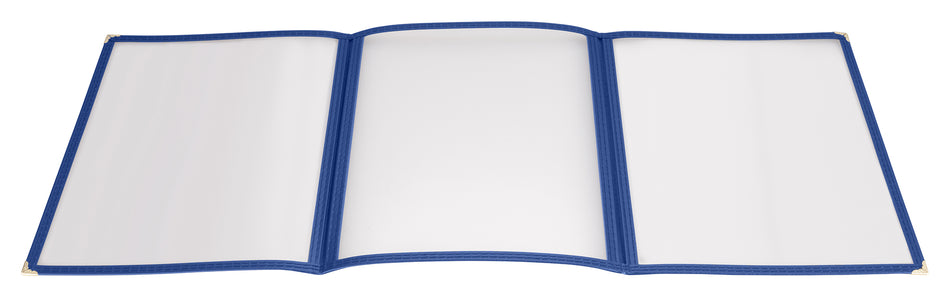 Winco PMCT-9B 9-1/2 Inch Menu Cover Triple Fold Plastic Blue with Double Stitched Edging