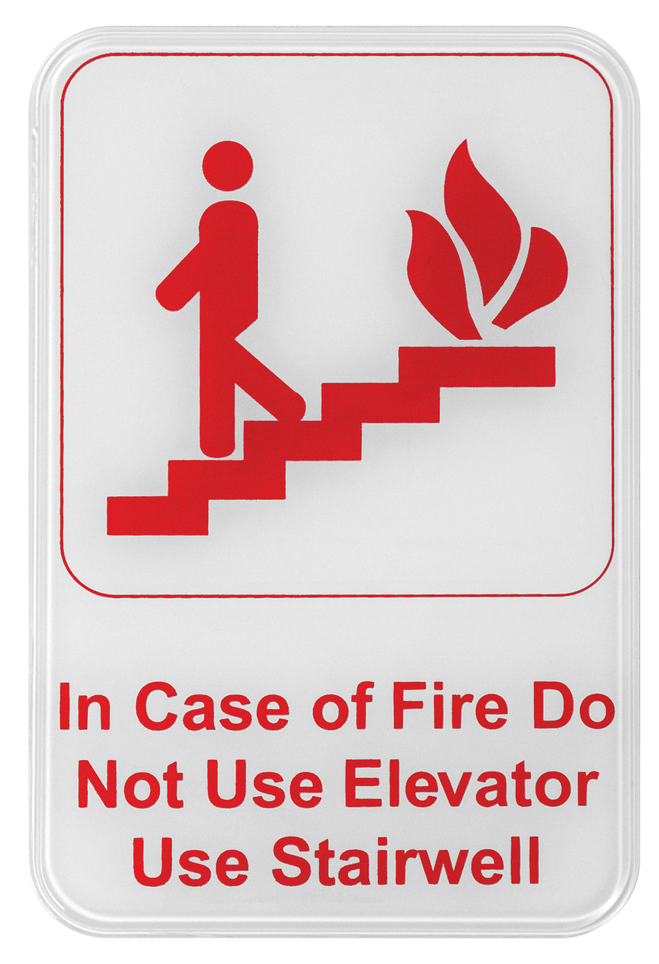 Winco SGN-683W 6 Inch Fire Safety Sign with Symbol Red Imprint on White