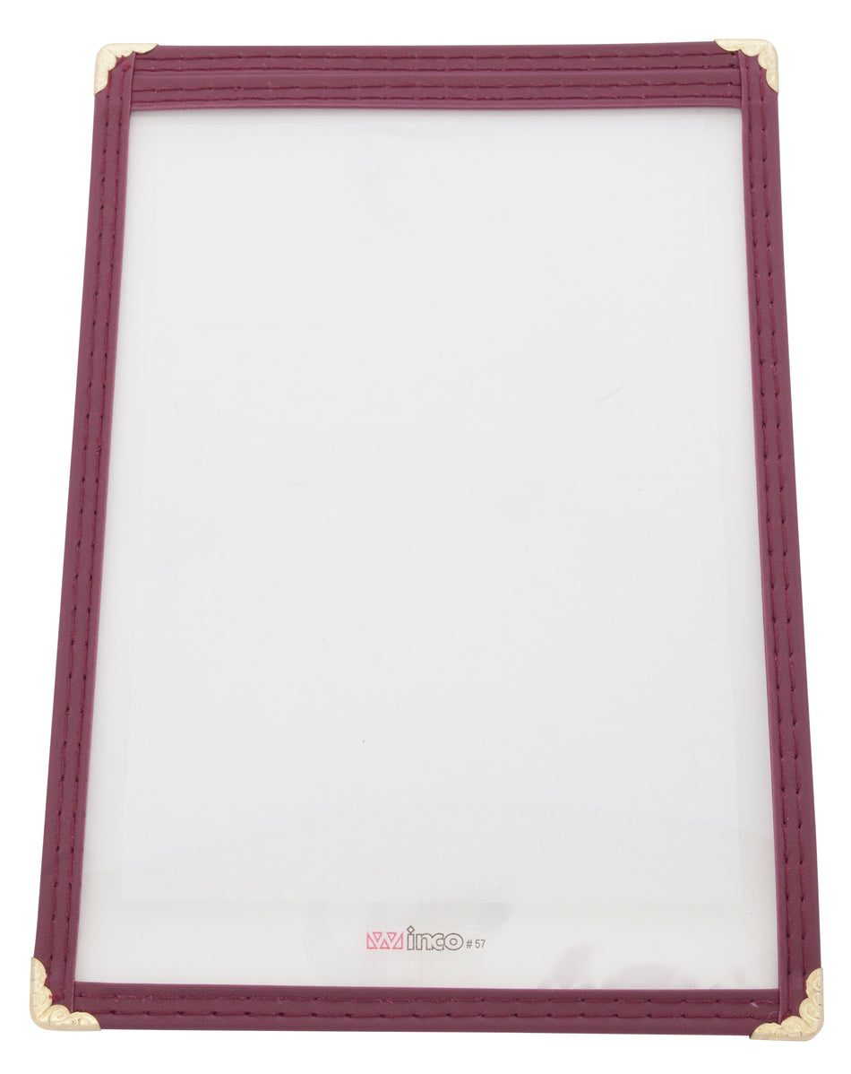 Winco PMC-5U 6-3/8 Inch Menu Cover Single with Double Stitched Edging Plastic Burgundy