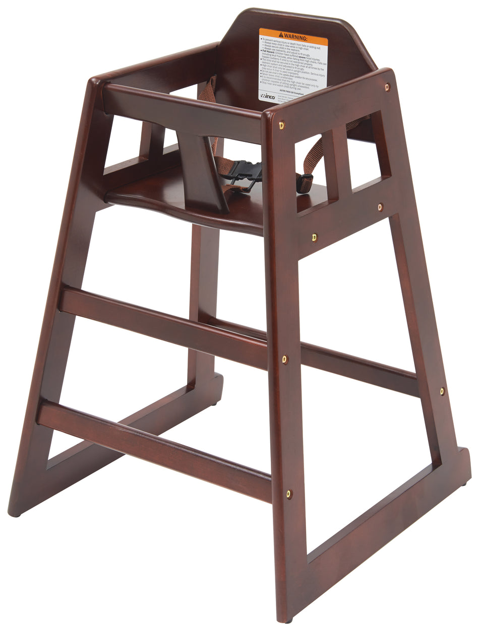 Winco CHH-103 20 Inch High Chair Buckle Strap Stackable Mahogany Wood