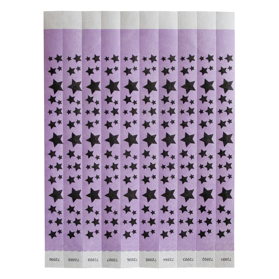 Winco WB-STARS Bar Maid Waterproof Tear-Free Wristbands - Stars (Purple/Black) (500 Pieces/Pack)