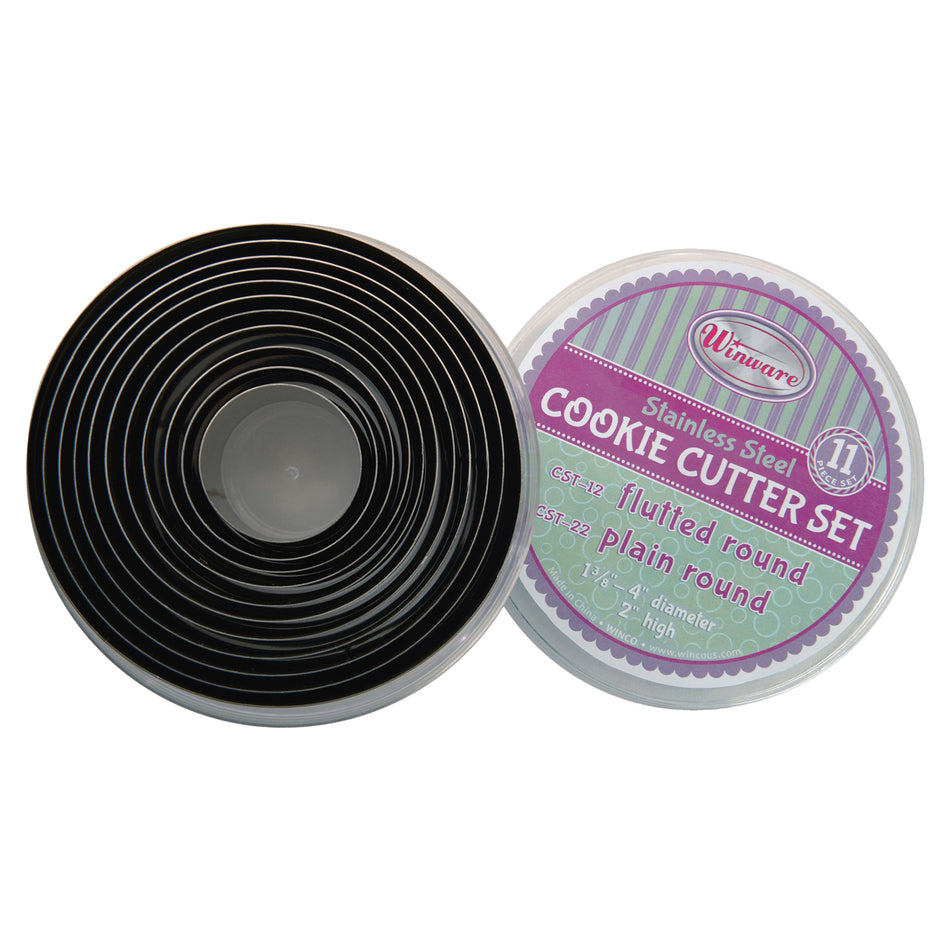 Winco CST-22 1-3/8 to 4 Inch Cookie Cutter Set Stainless Steel with Storage Container