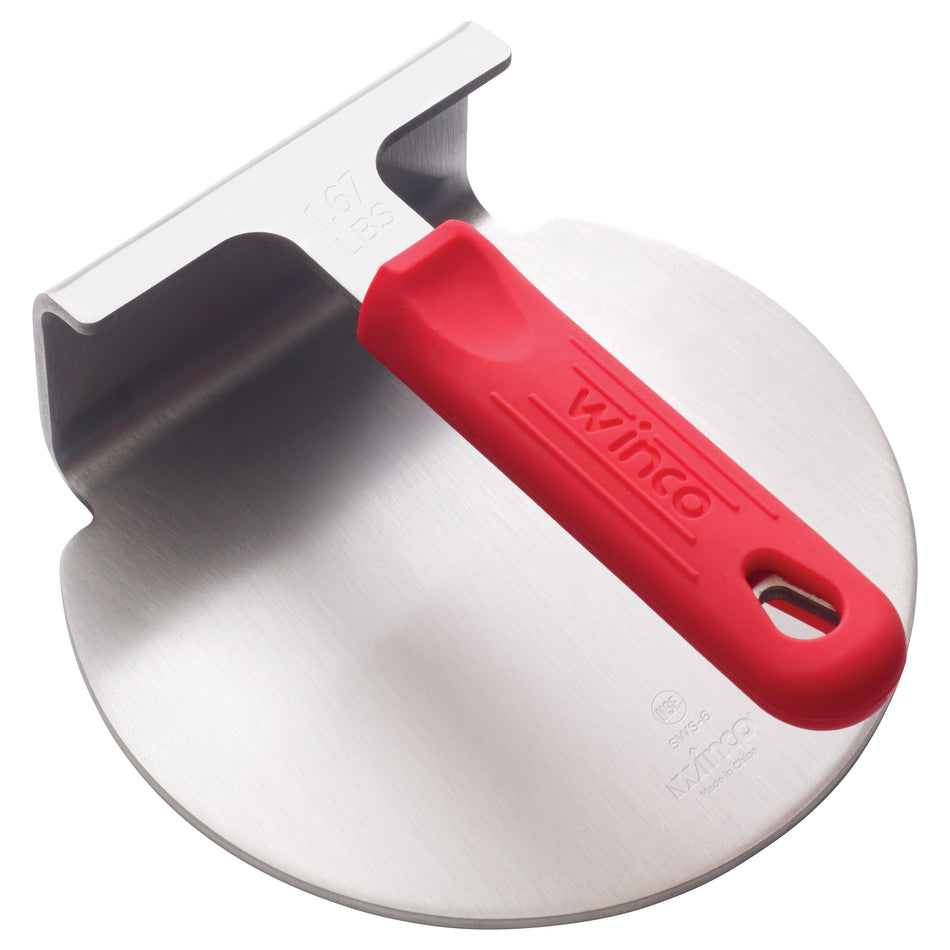 Winco SWS-6 16 Inch Smash Burger Press Stainless Steel with Red Handle