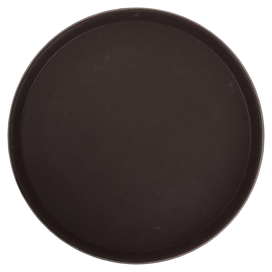 Winco TRH-14 14 Inch Round Easy-Hold Plastic Serving Tray Brown Rubber Lined