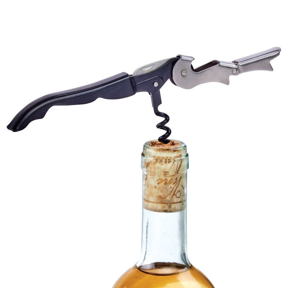 Winco CO-720 Corkscrew Manual Black with Foil Cutter and Bottle Opener