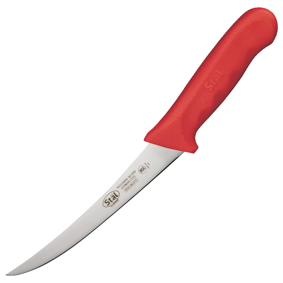Winco KWP-60R 6 Inch Blade 11-1/4 Inch Boning Knife Curved Flexible Polypropylene Red