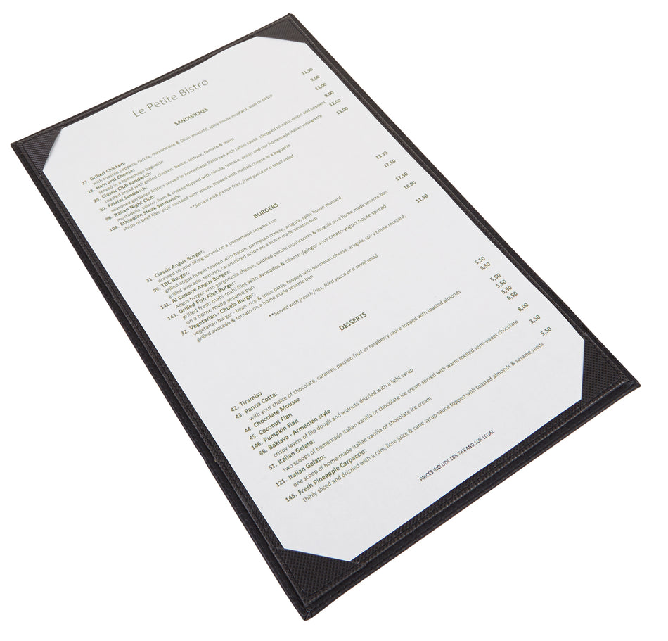 Winco LMS-811BK Letter Size Menu Cover Leather-like Black with Picture Corners
