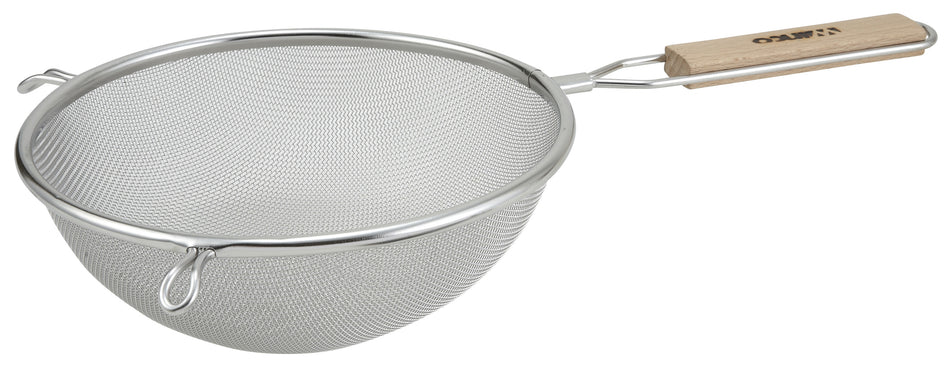 Winco MS3A-8S 8 Inch Diameter Mesh Strainer with Flat Wooden Handle Stainless Steel
