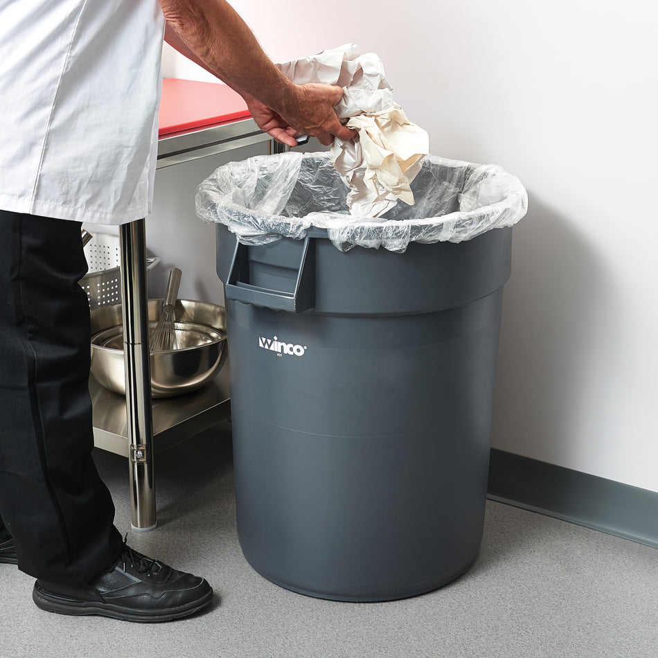 Winco PTC-32G 32 Gallon Large Heavy Duty Trash Can HDPE Gray