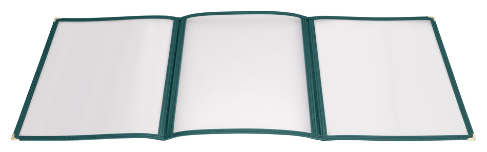 Winco PMCT-9G 9-1/2 Inch Triple Fold Menu Cover Plastic Green with Double Stitched Edging
