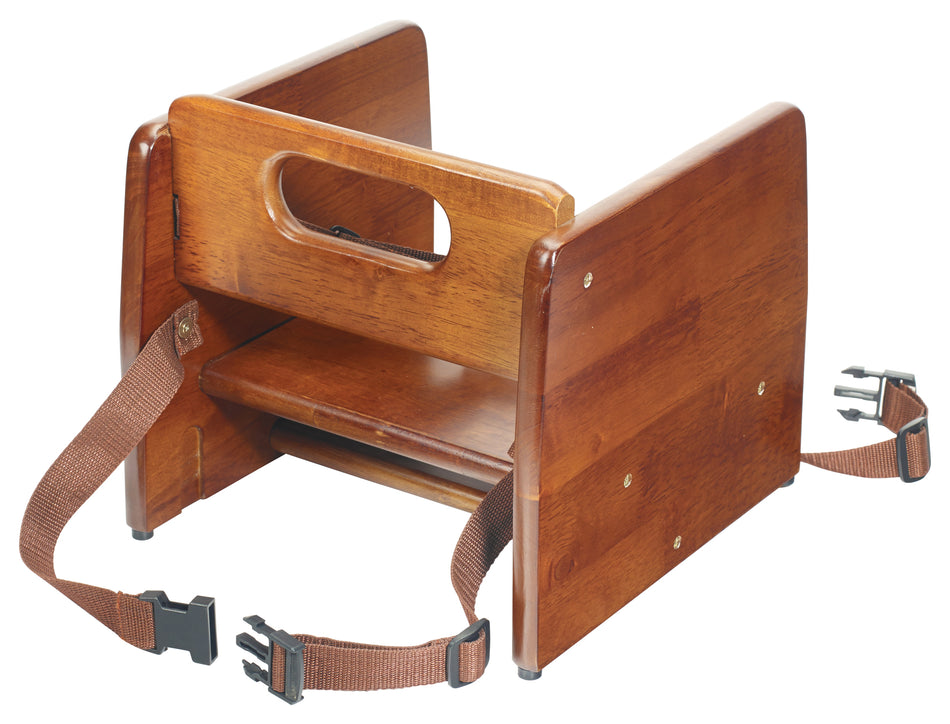 Winco CHB-704 11-3/4 Inch Stacking Booster Seat Walnut Rubberwood with Straps