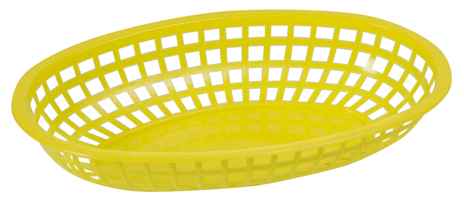 Winco POB-Y 10 Inch Oval Basket BPA Free Heavy Duty Plastic Yellow