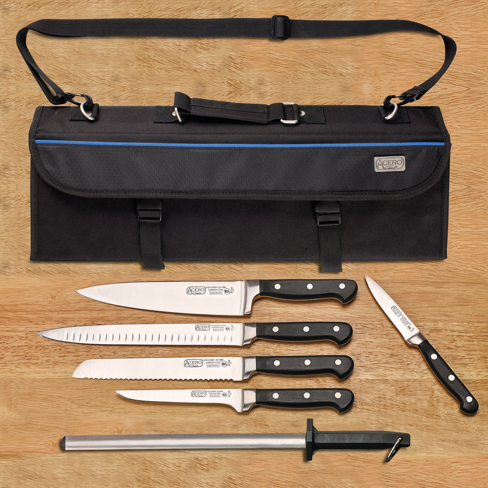 Winco KFP-KITA 8-piece Knife Set Stainless Steel with Storage Bag