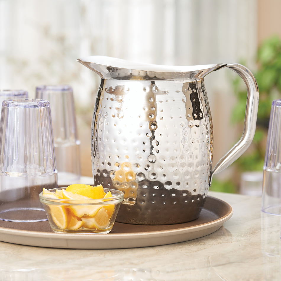 Winco WPB-3H 3 Qt Hammered Bell Pitcher Ergonomic Handle Stainless Steel