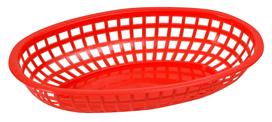 Winco POB-R 10-1/4 Inch Oval Basket Large Durable Plastic Red