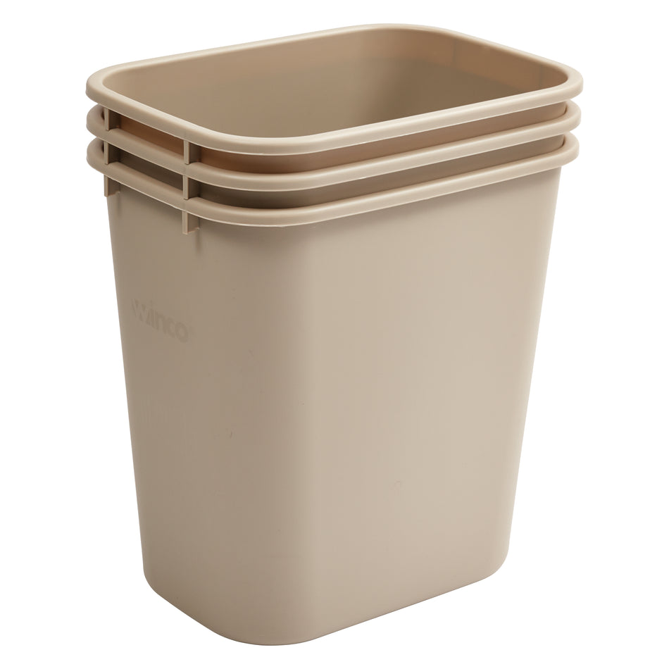 Winco PWR-28BE 28 Qt. Wastebasket Rectangular Beige LDPE