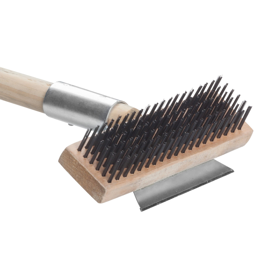 Winco BR-27 7 Inch Wire Brush Pizza Oven Scraper Wood Handle