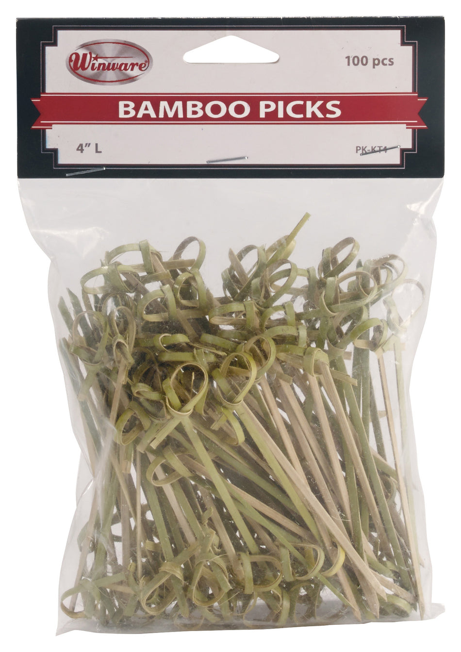 Winco PK-KT4 4 Inch Bamboo Picks Knotted Top 100 Packs