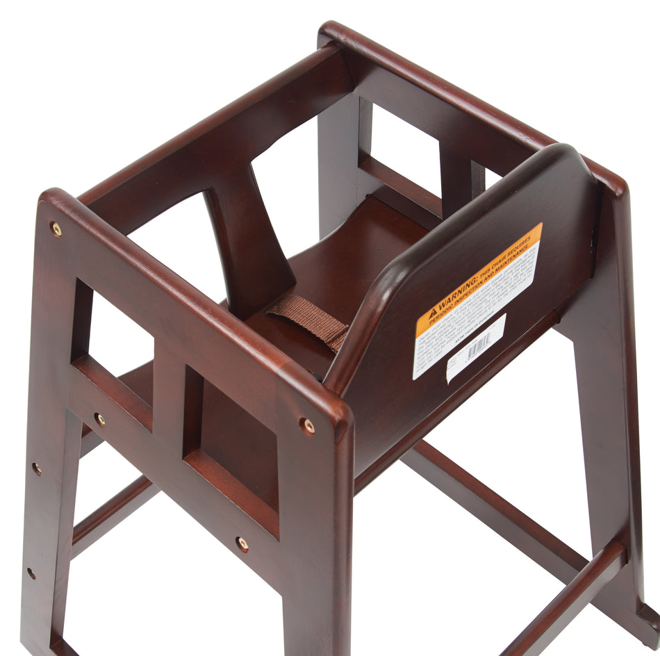 Winco CHH-103A 20 Inch Buckle Strap High Chair Rubberwood Mahogany Finish