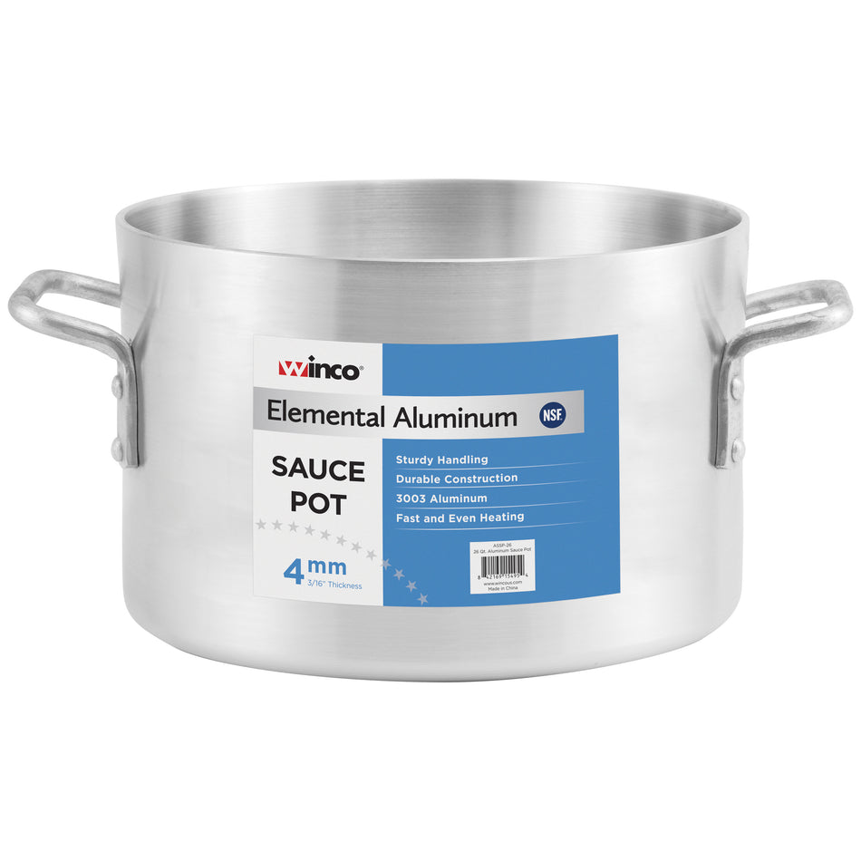 Winco ASSP-34 34 Qt Aluminum Sauce Pot 16-1/4 Inch with Riveted Handles