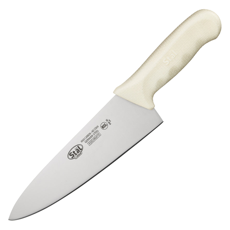 Winco KWP-80 8 Inch Blade High Carbon Stamped Chef Knife White Handle