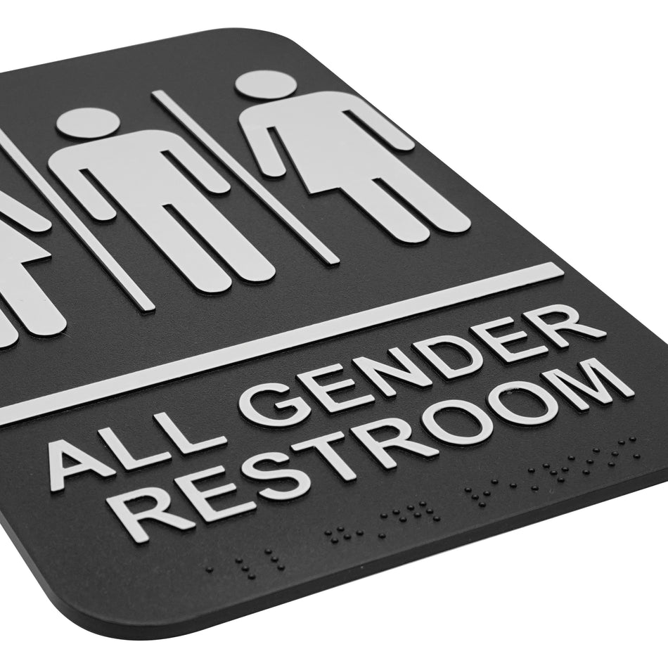 Winco SGNB-607 6 Inch Sign Compliance All GENDER Braille White Imprint Black