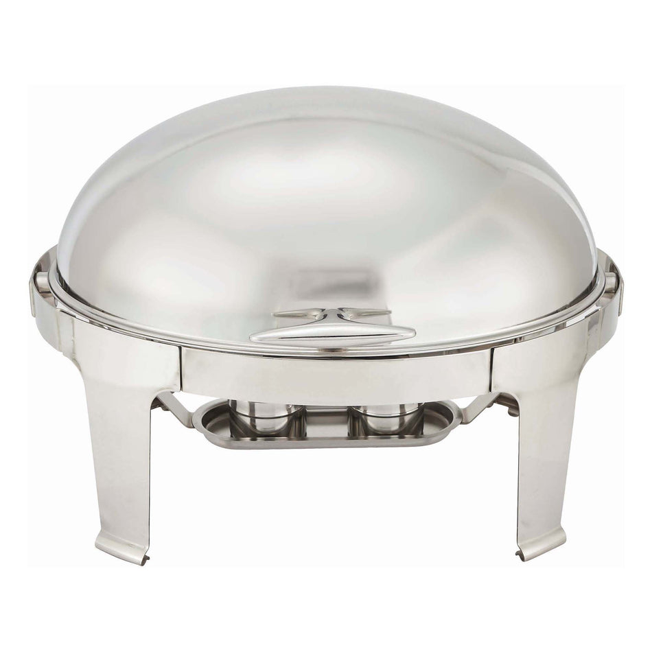 Winco 603 8 Quarts Stainless Steel Roll Top Oval Chafing Dish with Pans