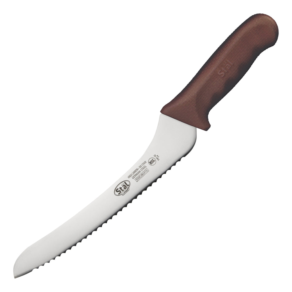 Winco KWP-92N 9 Inch Blade 14-1/4 Inch O.A.L. Bread Knife Offset High Carbon Steel Brown Polypropylene Handle