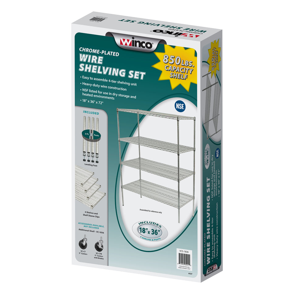 Winco VCS-2448 48 Inch 4 Tier Wire Shelving Unit Chrome Finish with Durable Design