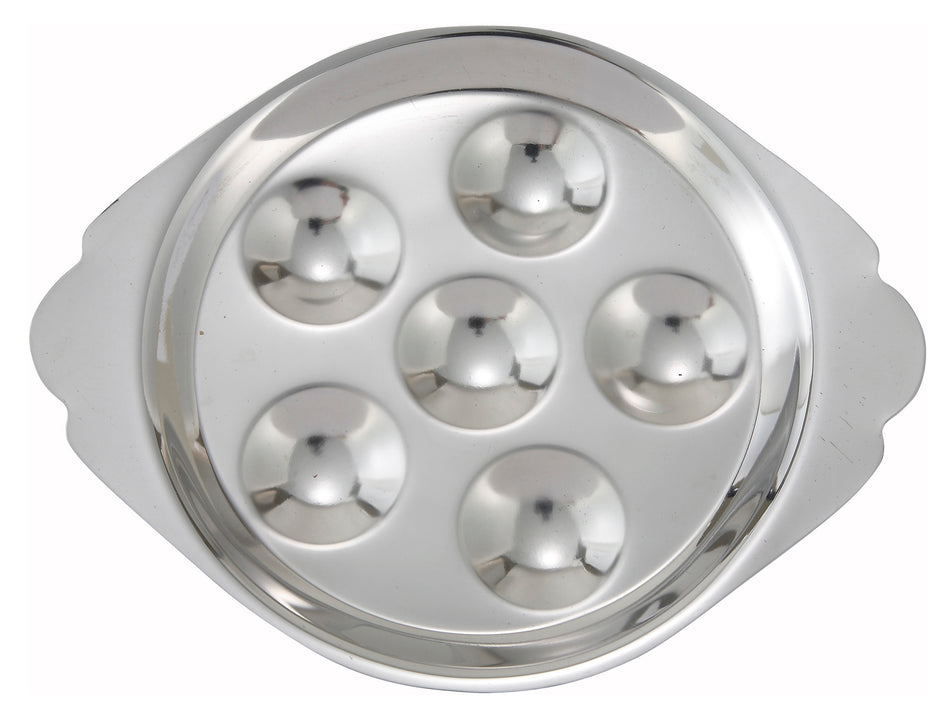 Winco SND-6 Stainless Steel Snail Dish 6-Hole with Precise Portioning