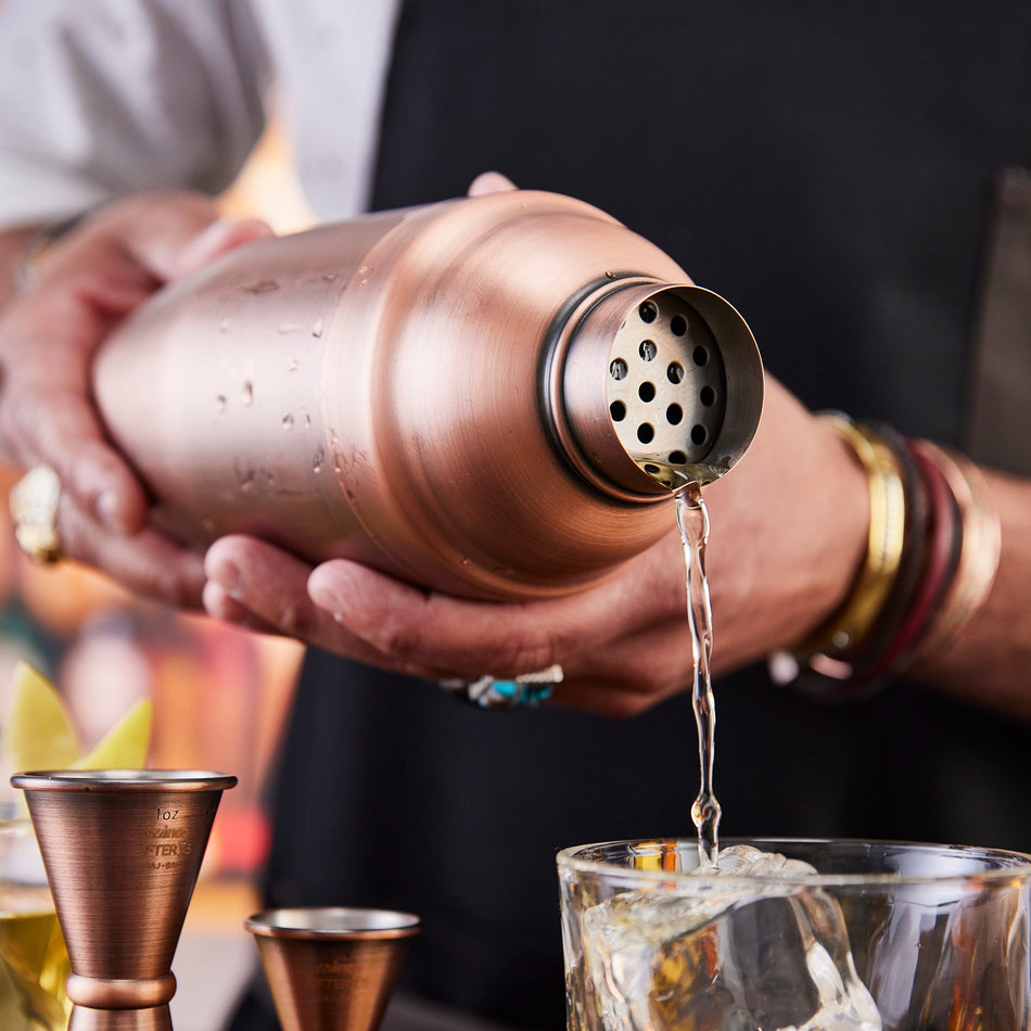 Winco BASS-24AC 24 Oz Bar Cocktail Shaker 3-Piece Antique Copper Finish