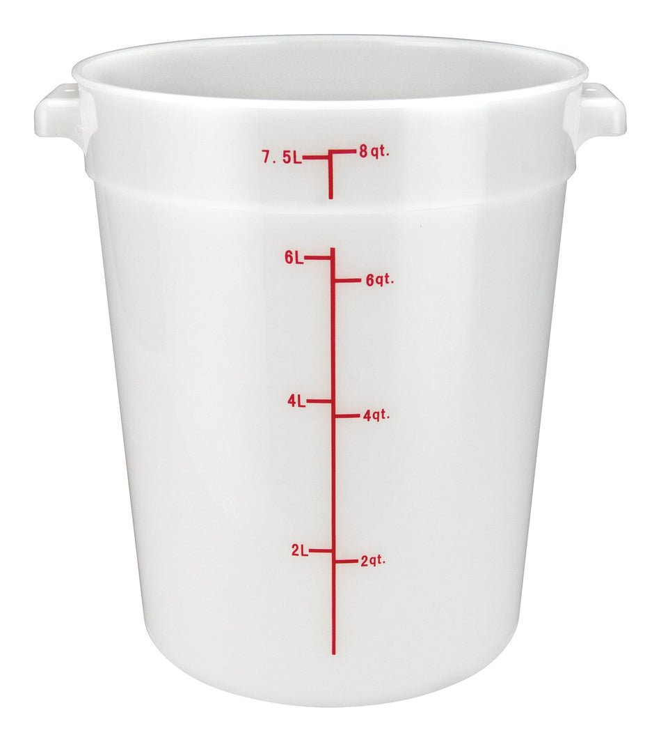 Winco PPRC-8W 8 Quart Round Storage Container with Built-in Handles Polypropylene White