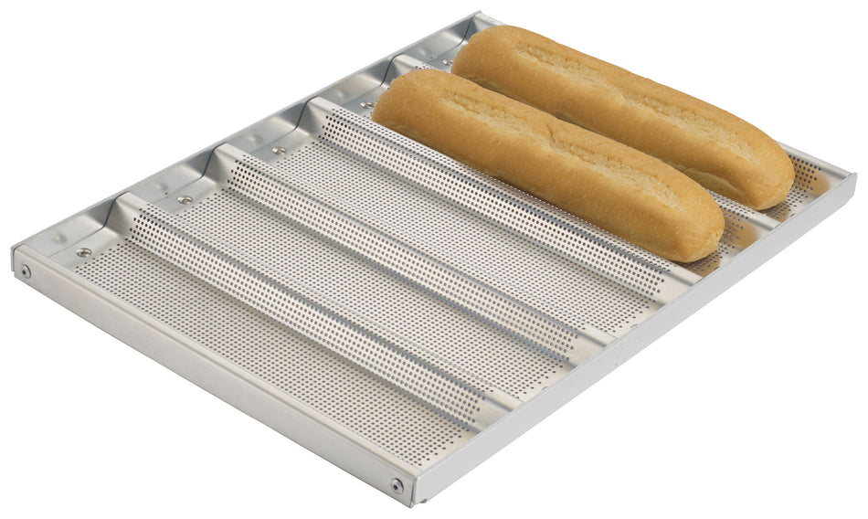 Winco ABPN-5H 13 Inch Sub Sandwich Roll Pan 5 Slot Aluminum with Silicon Glaze