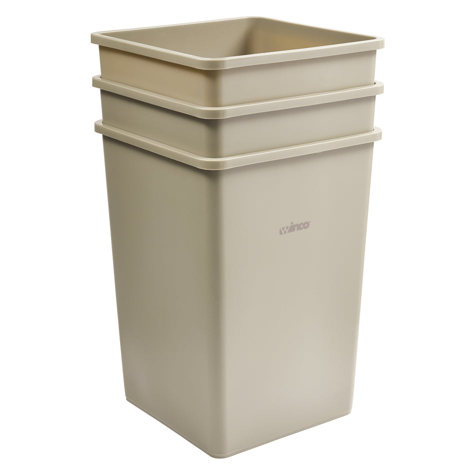 Winco PTCS-35BE 19-1/2 Inch 35 Gallon Trash Can Beige LDPE Indoor Receptacle