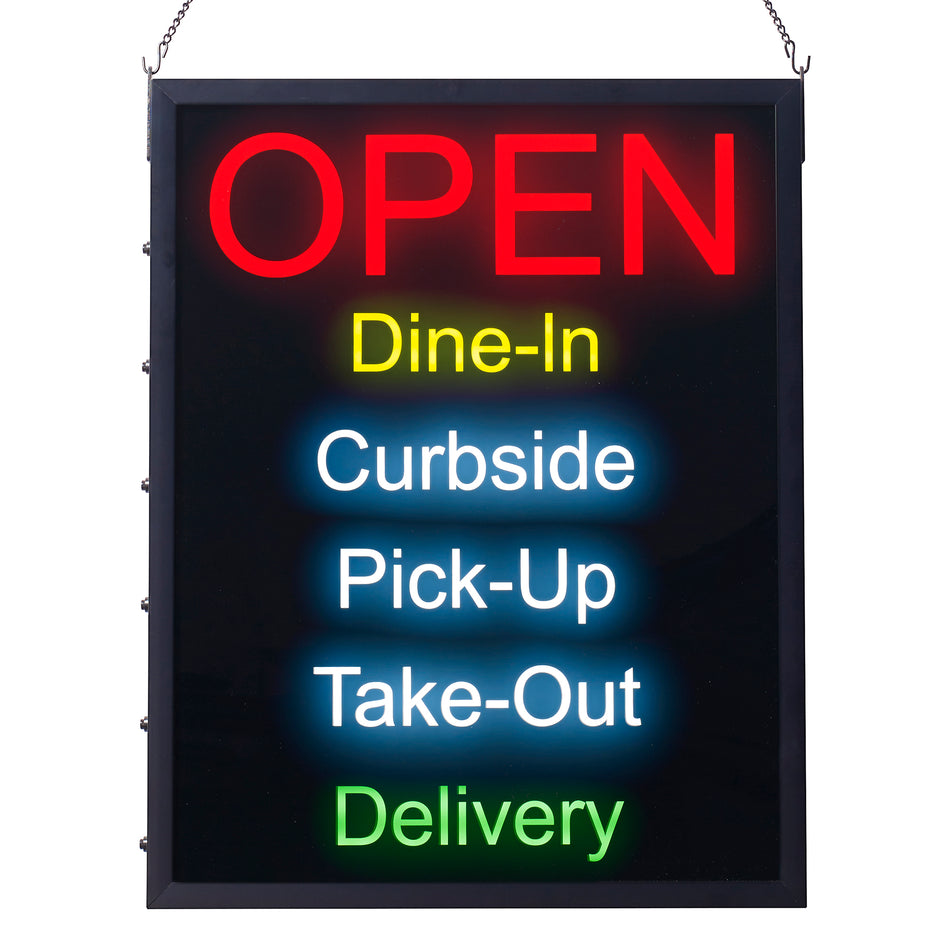 Winco LED-20 19 Inch LED Sign Rectangular Open Dine-In Curbside Take-Out Delivery
