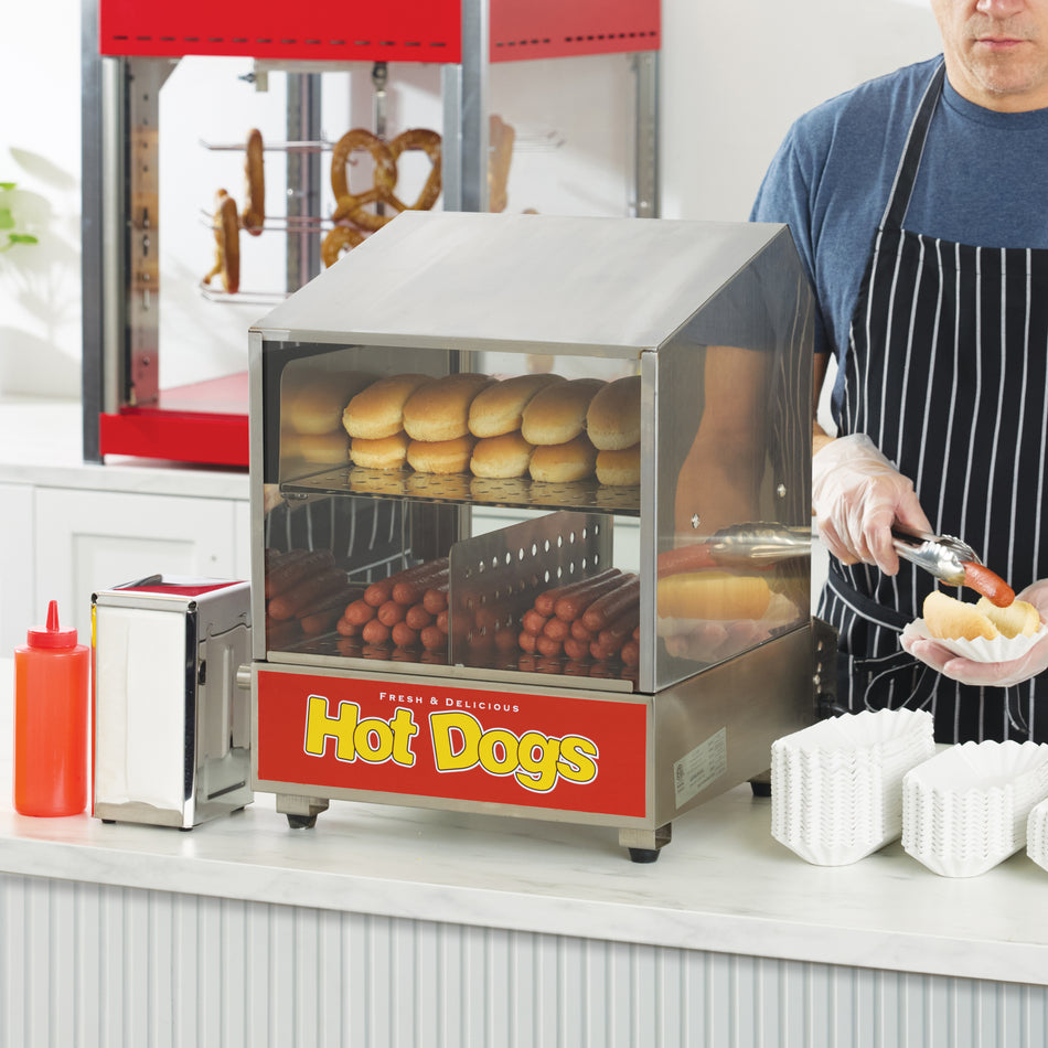 Winco 60048 13 to 15 Inch Stainless Steel Hot Dog Steamer with Adjustable Thermostat