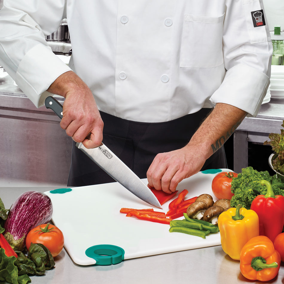 Winco KFP-100 10 Inch Blade Acero Chef Knife High Carbon Stainless Steel Black Handle