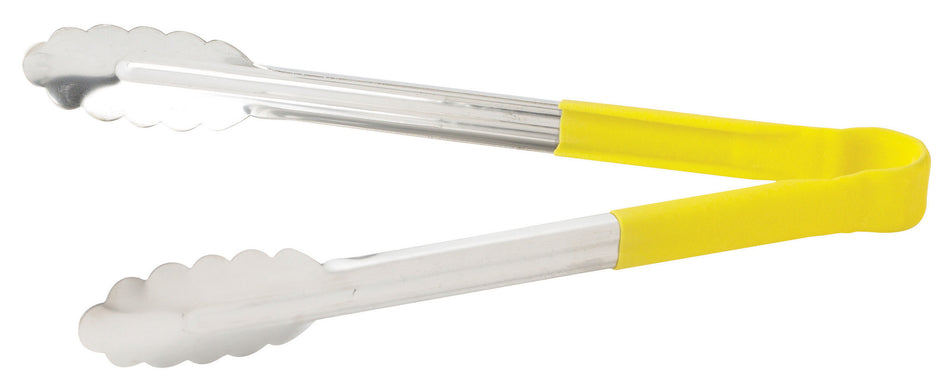 Winco UTPH-12Y 12 Inch Utility Tongs Non-slip Polypropylene Handle Yellow Stainless Steel