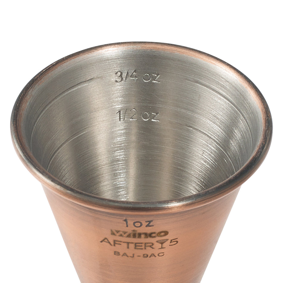 Winco BAJ-9AC 1 oz to 2 oz Jigger with Inner Marking Lines Antique Copper Finish Stainless Steel