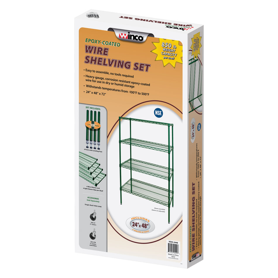 Winco VEXS-2448 48 Inch Wire Shelving Set 4 Tiers Epoxy Coated - Wire Shelving Unit