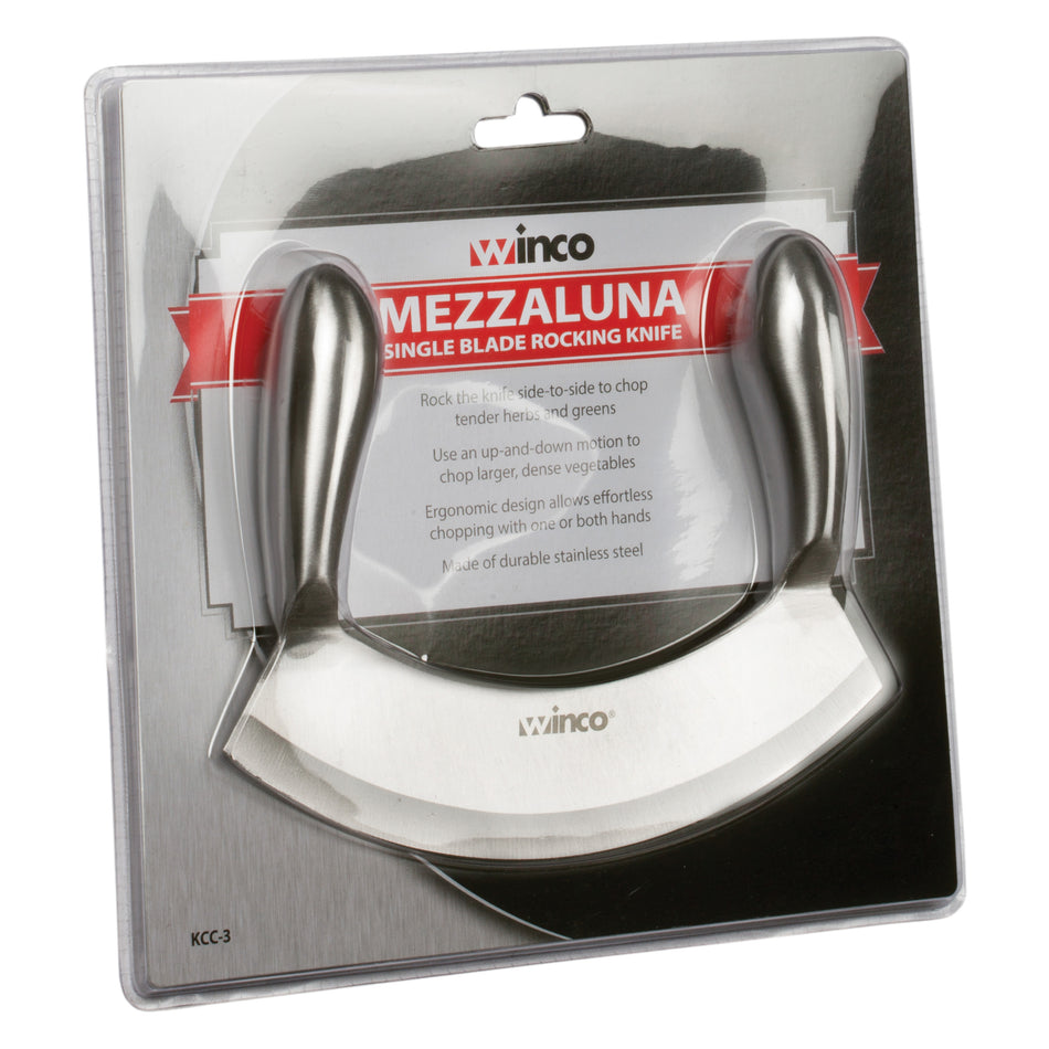 Winco KCC-3 6-9/10 Inch Blade Single Blade Mezzaluna Knife with Handle Stainless Steel