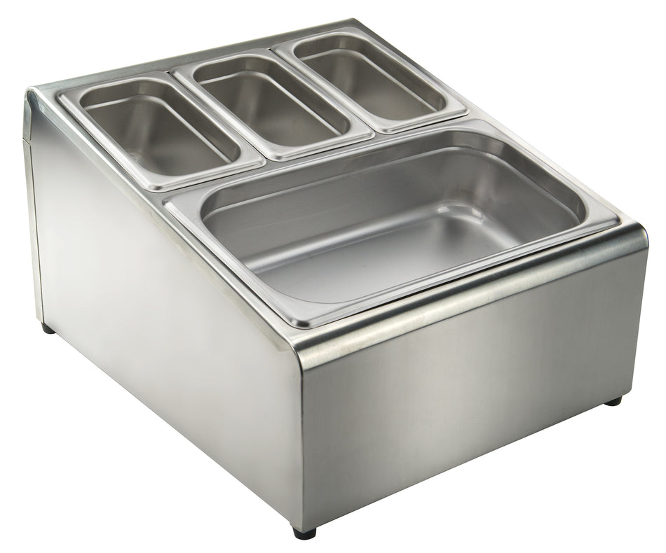 Winco SCPH-33 16 Inch Stainless Steel Condiment Organizer Bin with 2 Sections